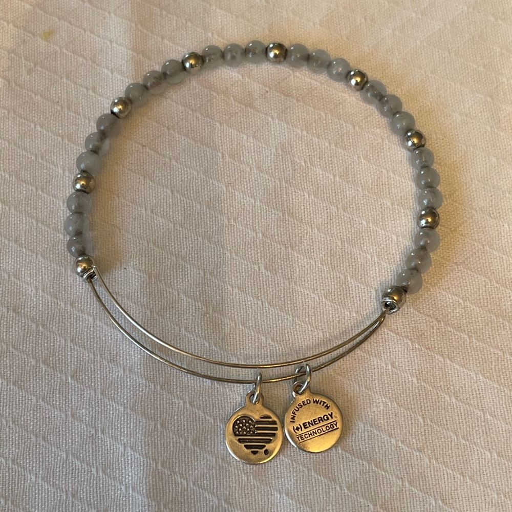 Alex and Ani Gray Crystal and Silver Toned Beaded Bangle Bracelet. EUC.